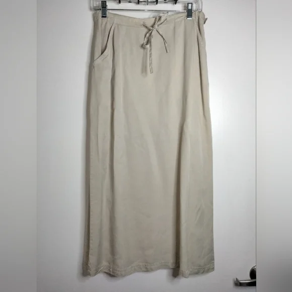 Linden Hill (Size M) Khaki 100% Lyocell Drawstring Slip Pockets Midi/Maxi Skirt - Picture 3 of 12
